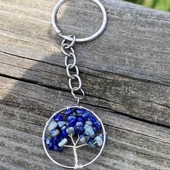 Genuine Lapis Lazuli gemstone tree of life wire wrapped key chain or bag fob - Picture 2 of 6